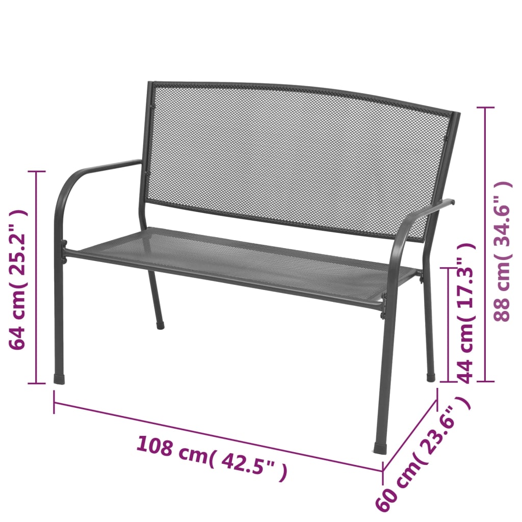 Bancă De Grădină, Antracit, 108 Cm, Oțel Și Plasă