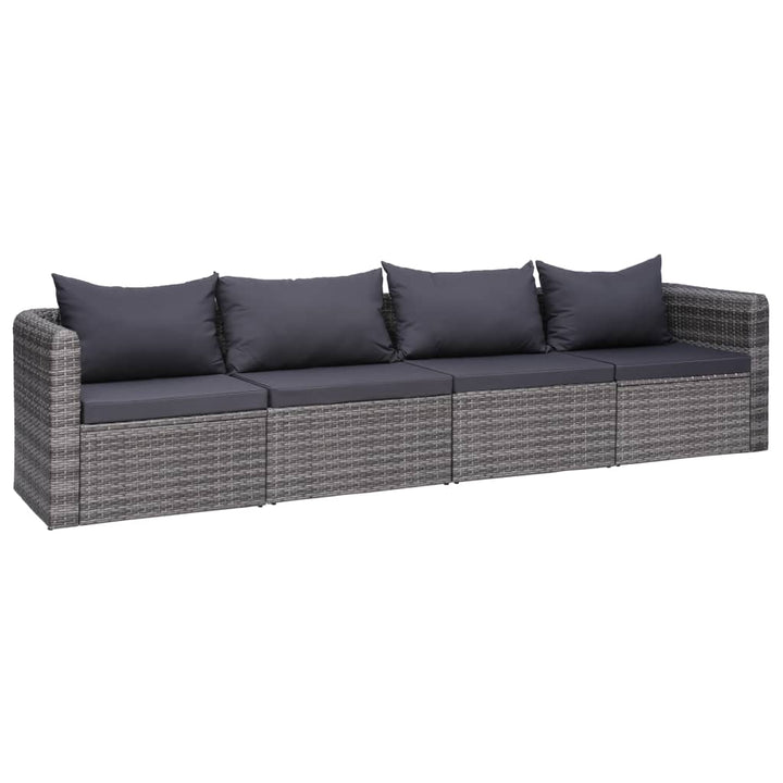 Set Canapea De Grădină Cu Perne, 4 Piese, Gri, Poliratan