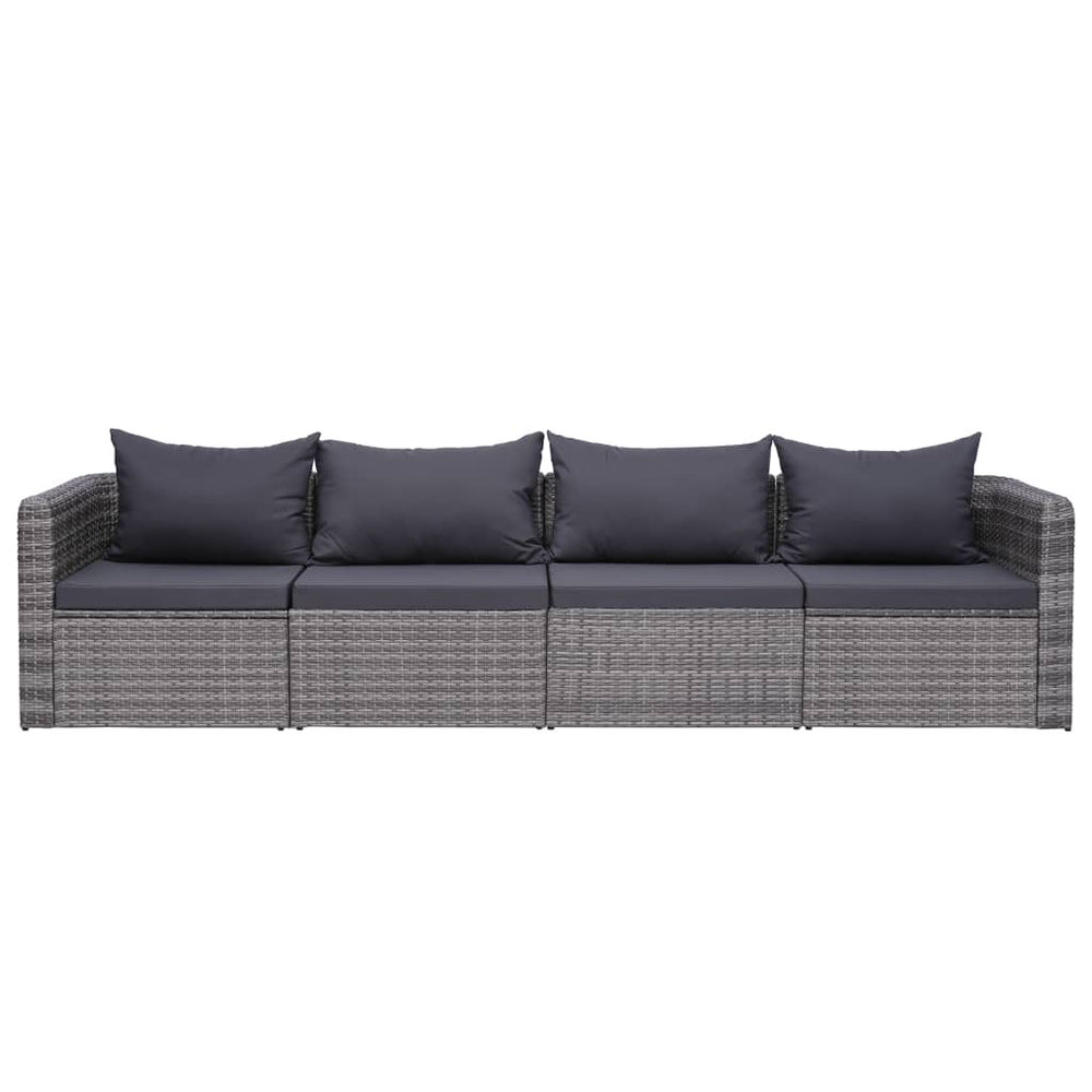 Set Canapea De Grădină Cu Perne, 4 Piese, Gri, Poliratan