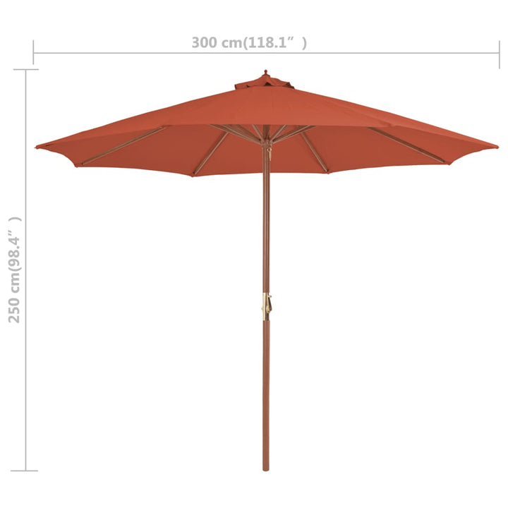 Umbrelă De Exterior Cu Stâlp Din Lemn, 300 Cm, Teracotă