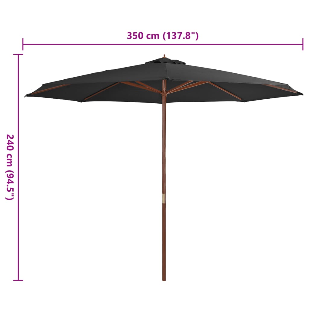 Umbrelă De Soare De Exterior, Stâlp Din Lemn, , 350 Cm