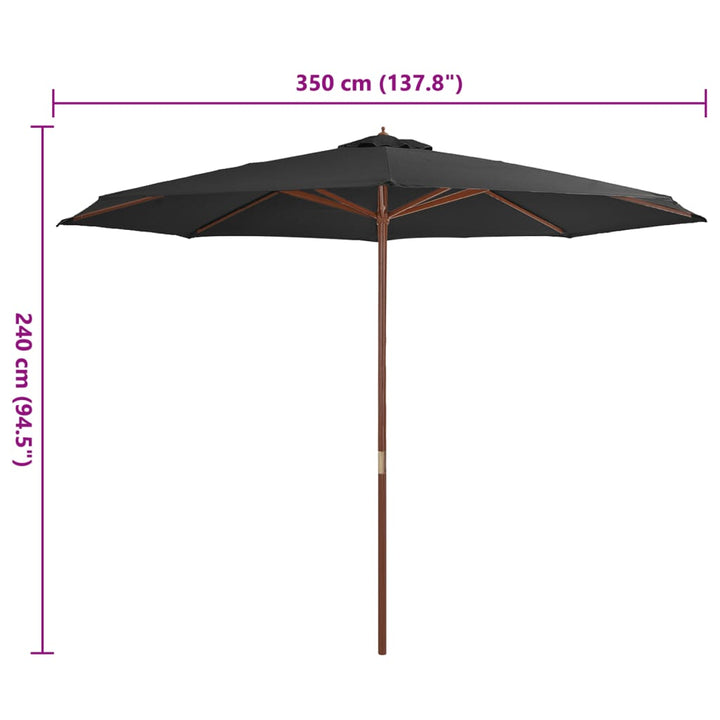 Umbrelă De Soare De Exterior, Stâlp Din Lemn, , 350 Cm