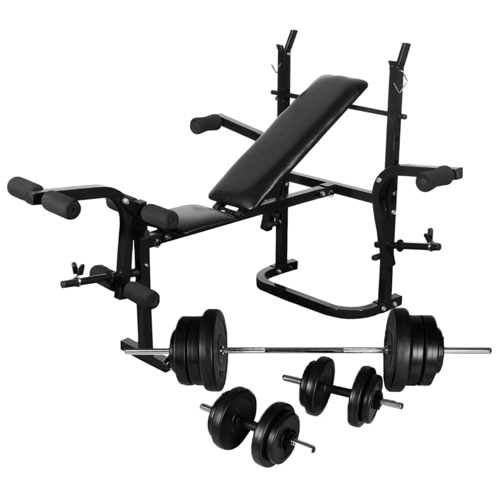 Bancă De Greutăți Cu Raft, Set De Gantere Și Haltere, 60,5Kg