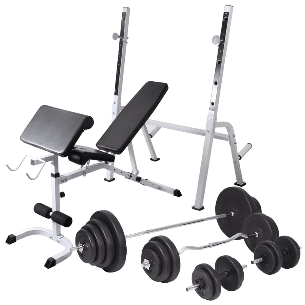 Bancă Antrenament Rastel Greutăți, Set Haltere/Gantere, 60,5Kg