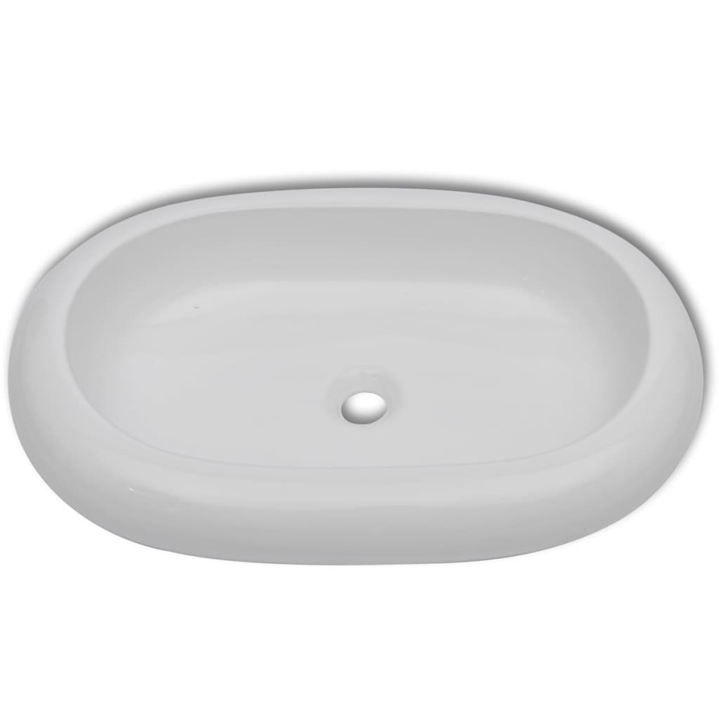 Chiuvetă De Baie Cu Robinet Mixer, Ceramic, Oval, Alb
