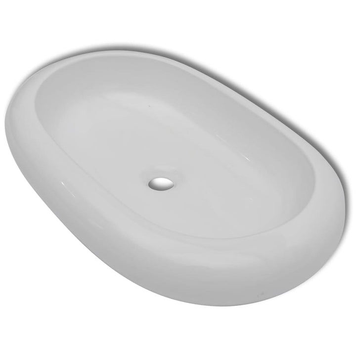 Chiuvetă De Baie Cu Robinet Mixer, Ceramic, Oval, Alb