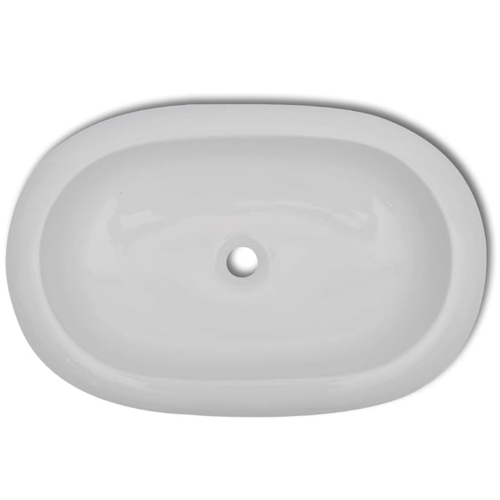 Chiuvetă De Baie Cu Robinet Mixer, Ceramic, Oval, Alb