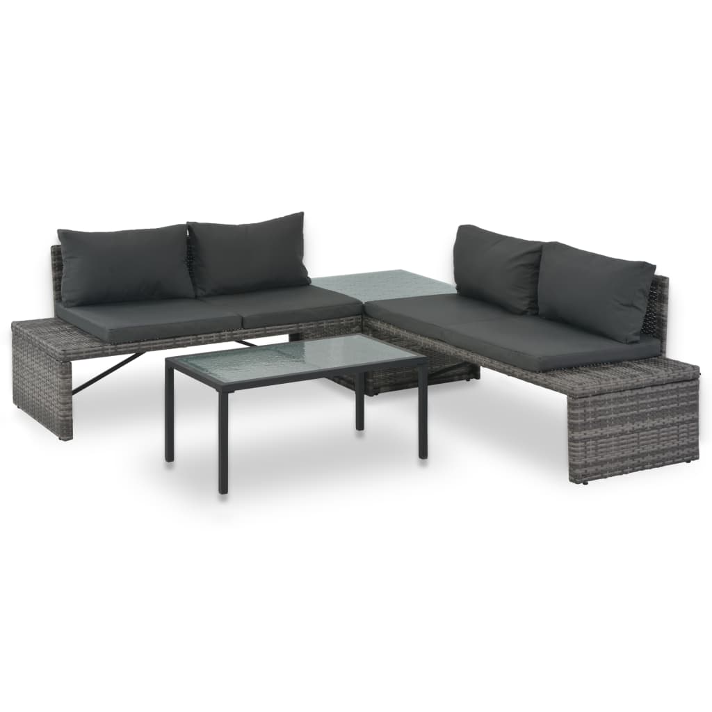 Set Mobilier De Grădină Cu Perne, 3 Piese, Gri, Poliratan