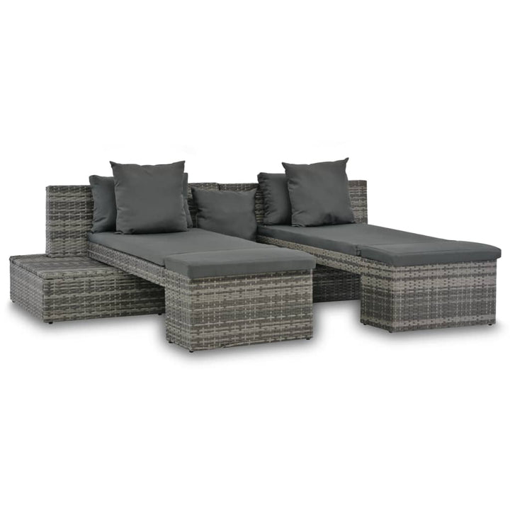 Set Mobilier De Grădină Cu Perne, 4 Piese, Gri, Poliratan
