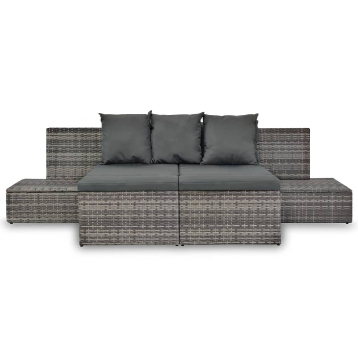 Set Mobilier De Grădină Cu Perne, 4 Piese, Gri, Poliratan