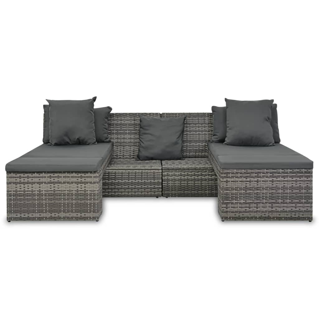 Set Mobilier De Grădină Cu Perne, 4 Piese, Gri, Poliratan