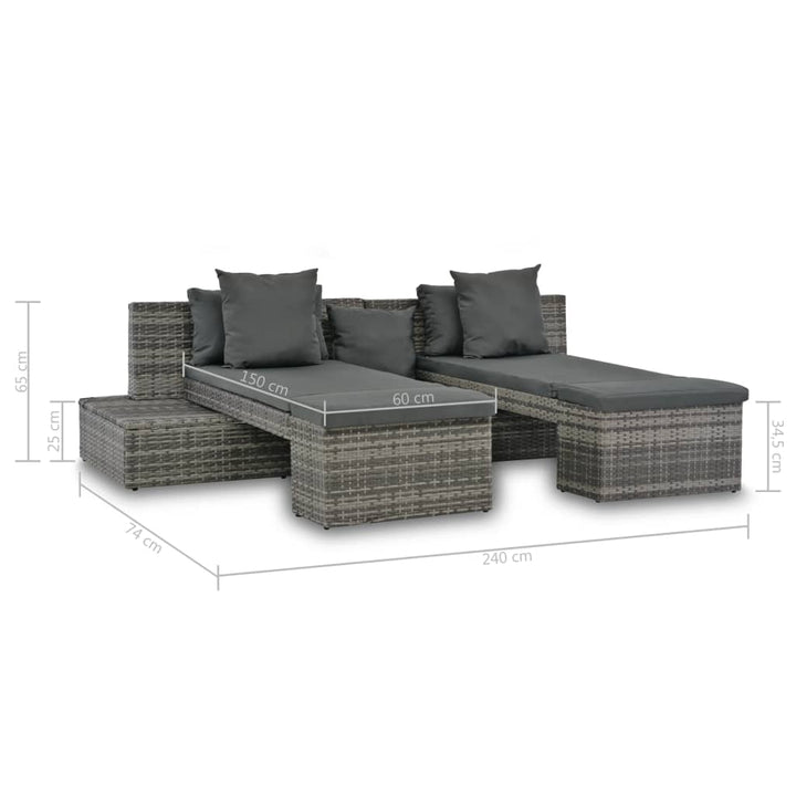 Set Mobilier De Grădină Cu Perne, 4 Piese, Gri, Poliratan