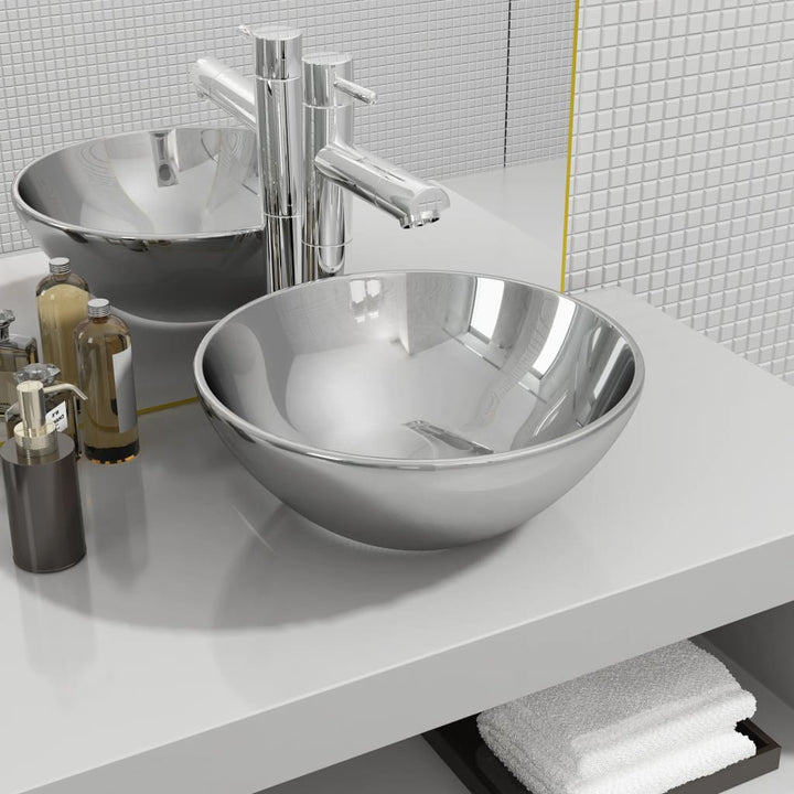Chiuvetă Ceramică Pentru Baie, Rotundă, Neagră