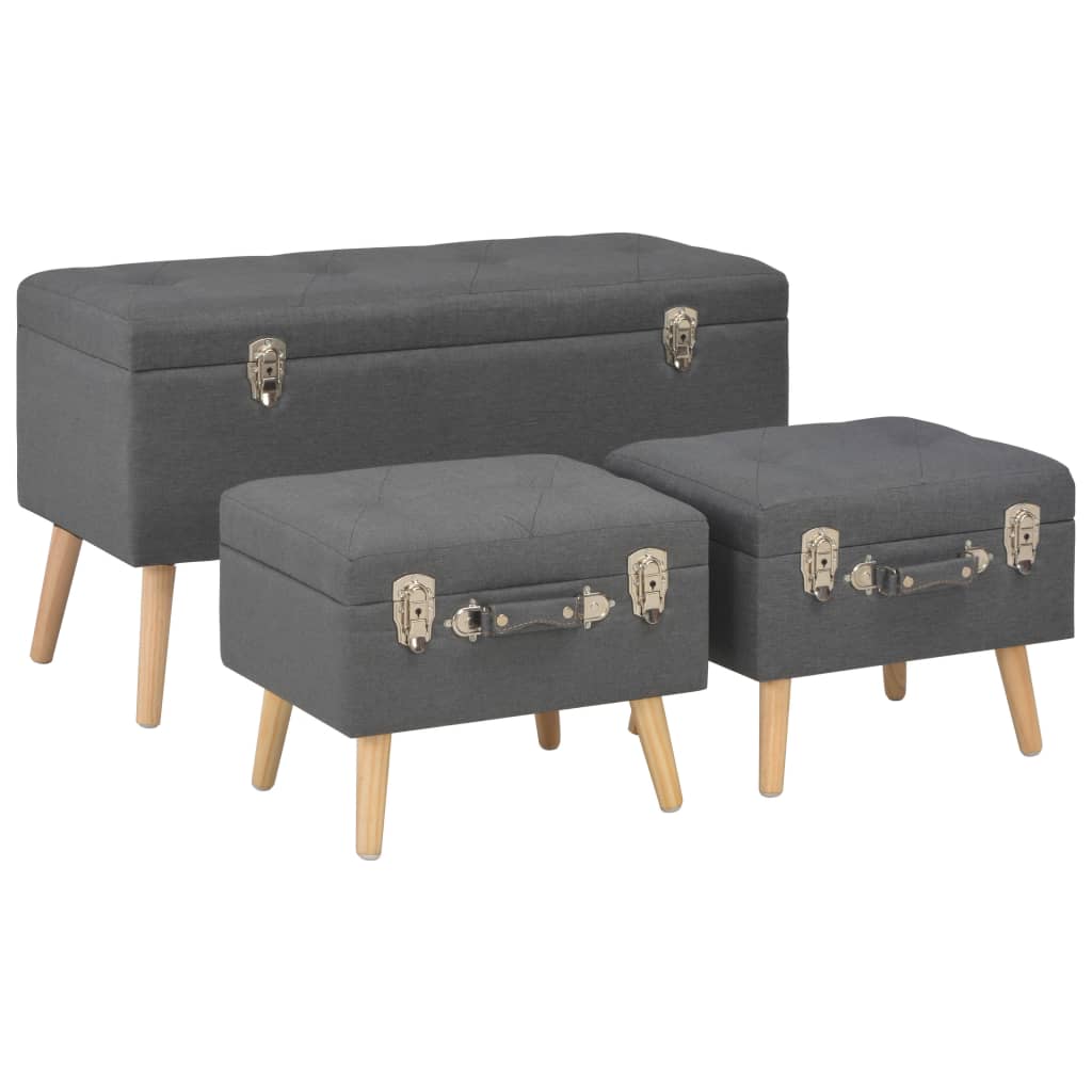 Taburete Cu Depozitare, 3 Buc., , Material Textil