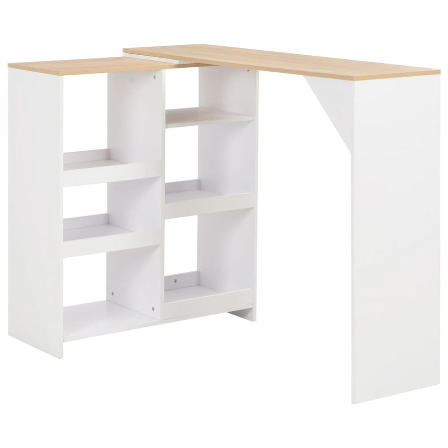 Masă De Bar Cu Raft Mobil, Alb, 138X39X110 Cm