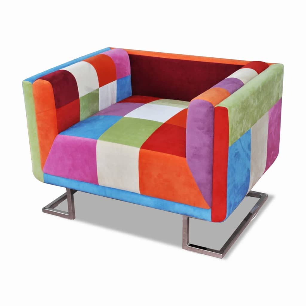 Fotoliu Cub, Picioare Cromate, Model Patchwork, Material Textil