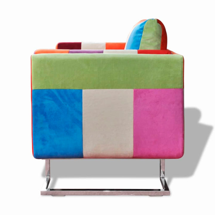 Fotoliu Cub, Picioare Cromate, Model Patchwork, Material Textil