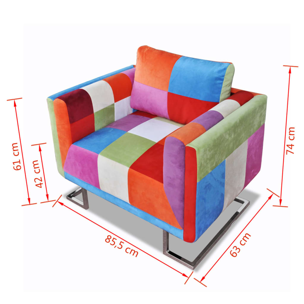 Fotoliu Cub, Picioare Cromate, Model Patchwork, Material Textil