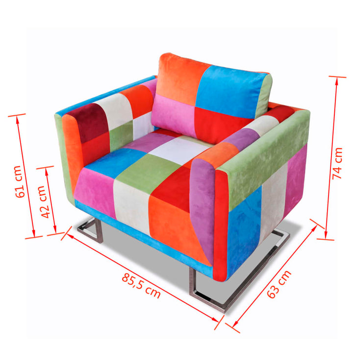 Fotoliu Cub, Picioare Cromate, Model Patchwork, Material Textil