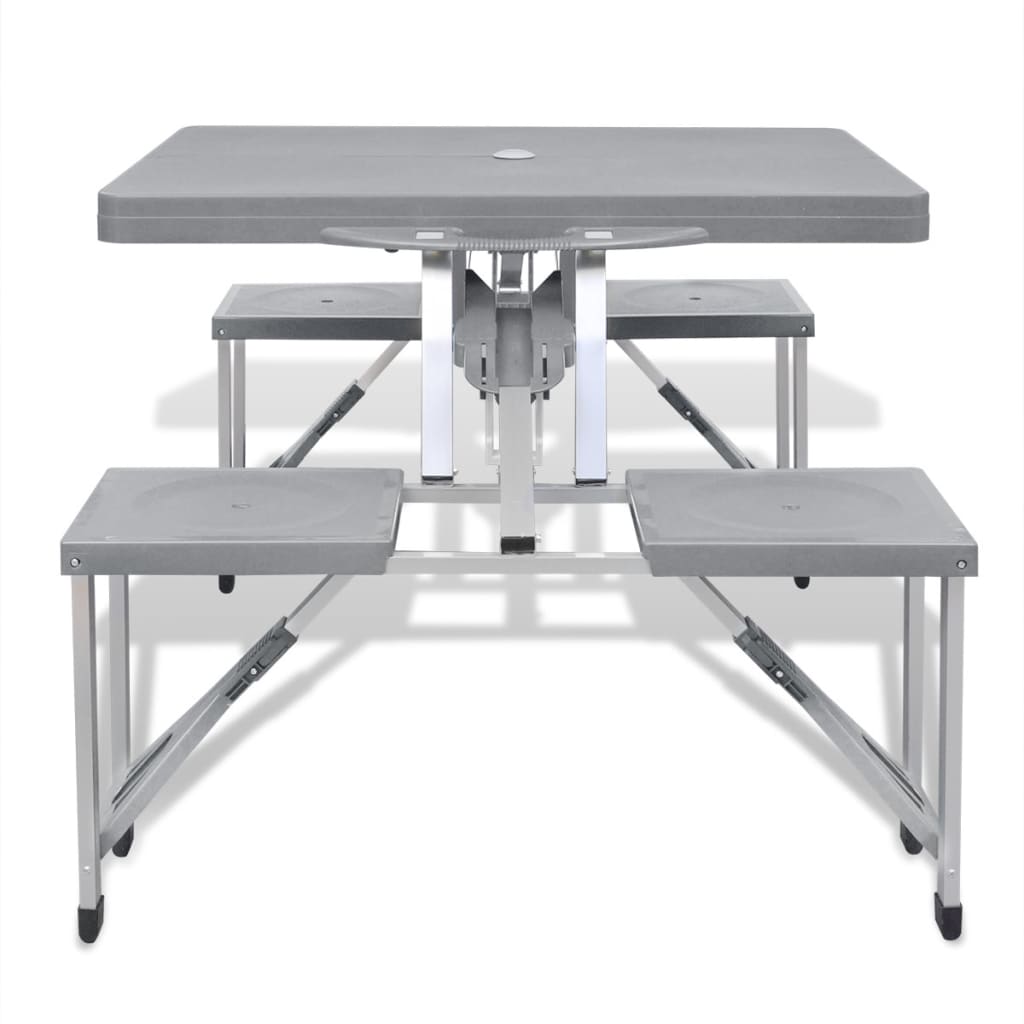 Set Pliabil Pentru Camping Cu Masă Și 4 Scaune Din Aluminiu Ușor, Gri