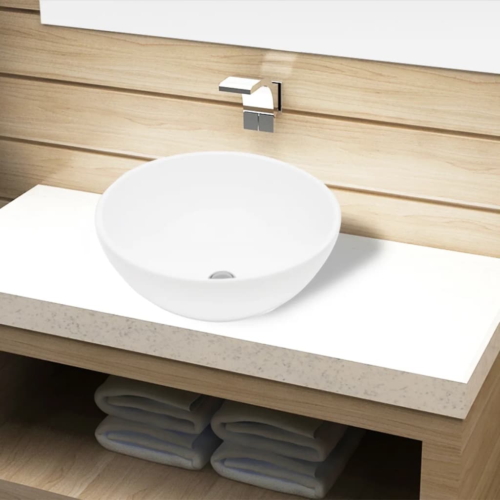 Chiuvetă Ceramică Pentru Baie, Rotundă, Neagră