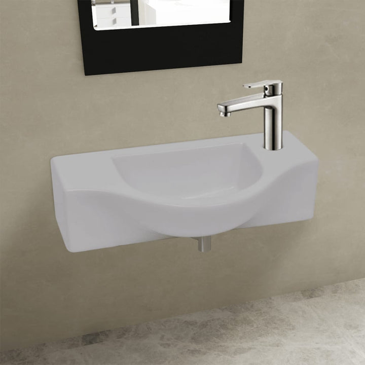 Chiuvetă De Baie Din Ceramică, Gaură Pentru Robinet Și Preaplin,