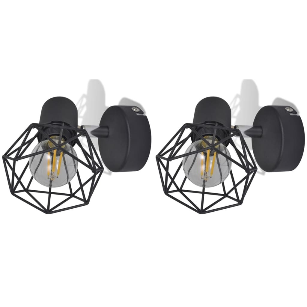 Aplice Perete Cadru Sârmă, Stil Industrial, Negru, Bec Cu Filament Led