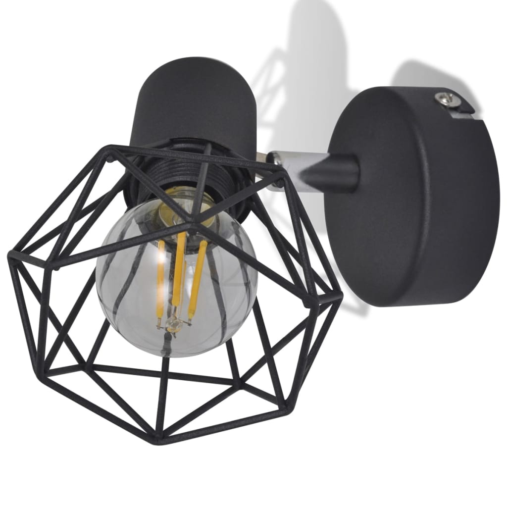 Aplice Perete Cadru Sârmă, Stil Industrial, Negru, Bec Cu Filament Led