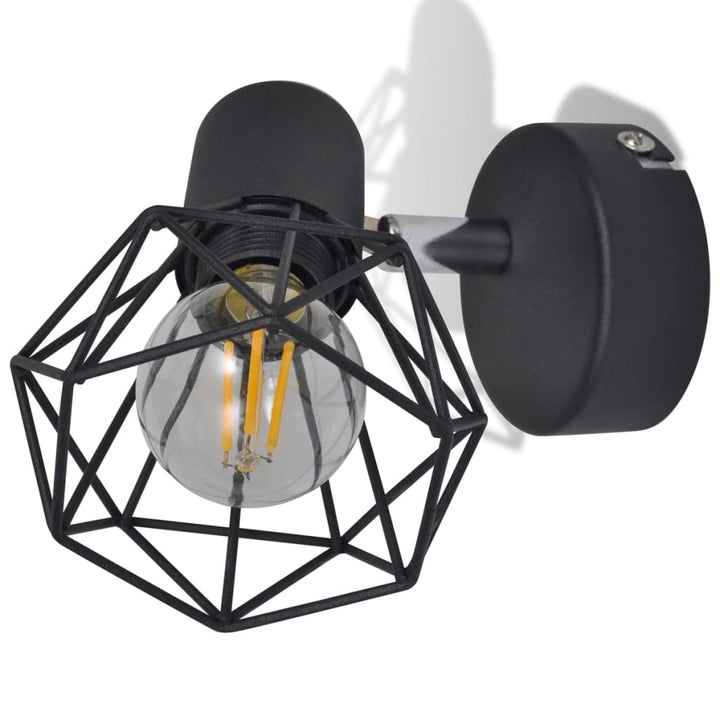 Aplice Perete Cadru Sârmă, Stil Industrial, Negru, Bec Cu Filament Led