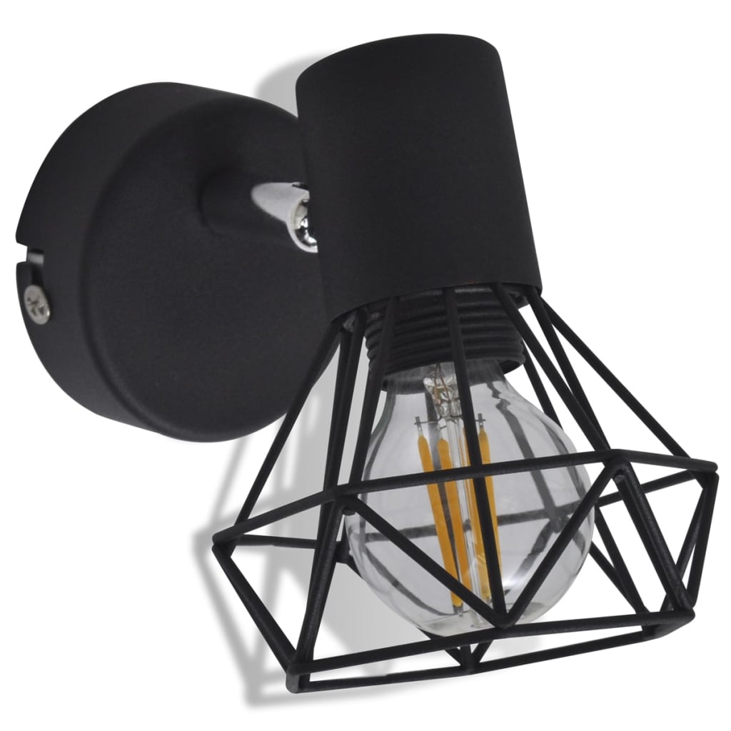 Aplice Perete Cadru Sârmă, Stil Industrial, Negru, Bec Cu Filament Led