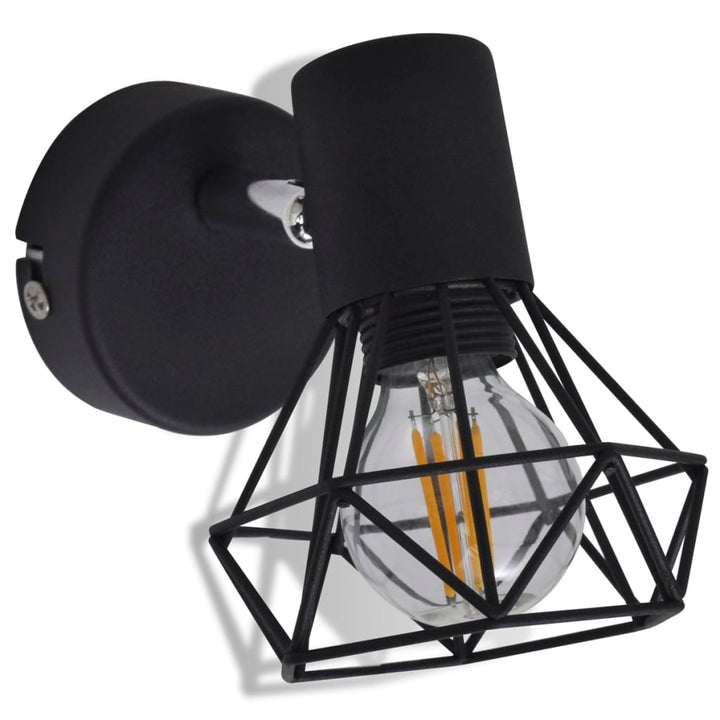 Aplice Perete Cadru Sârmă, Stil Industrial, Negru, Bec Cu Filament Led