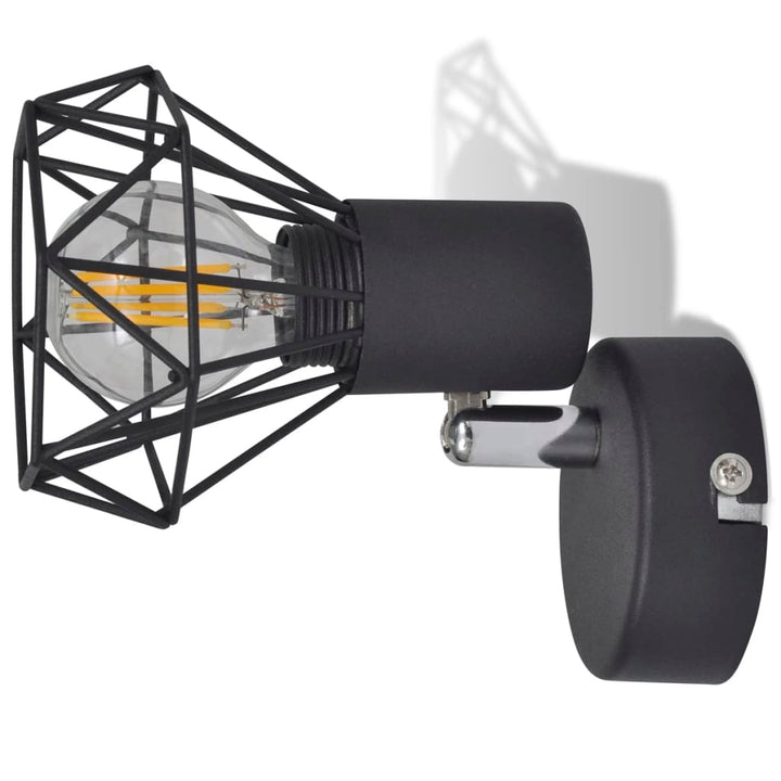 Aplice Perete Cadru Sârmă, Stil Industrial, Negru, Bec Cu Filament Led