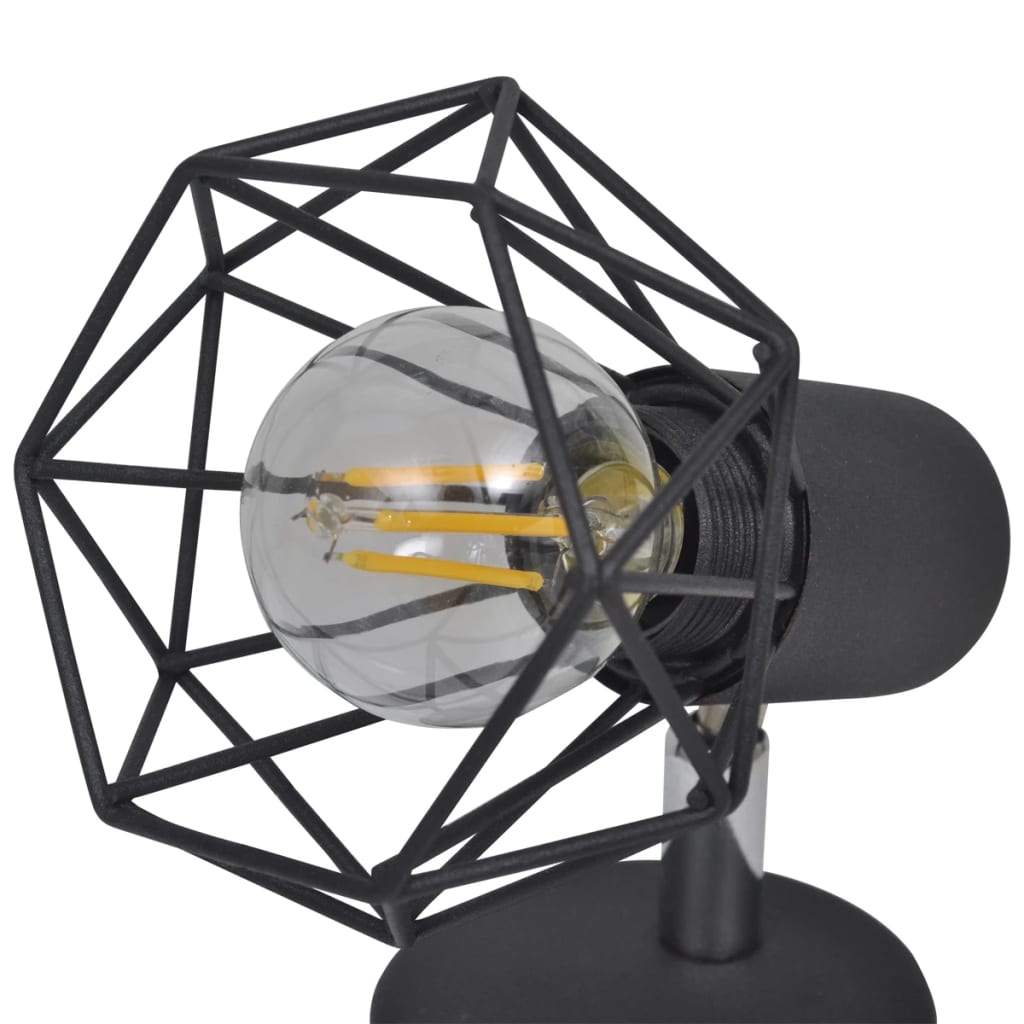 Aplice Perete Cadru Sârmă, Stil Industrial, Negru, Bec Cu Filament Led