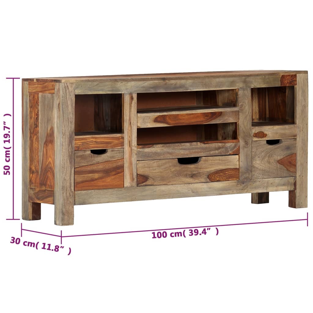 Servantă, Gri, 100X30X50 Cm, Lemn Masiv De Sheesham