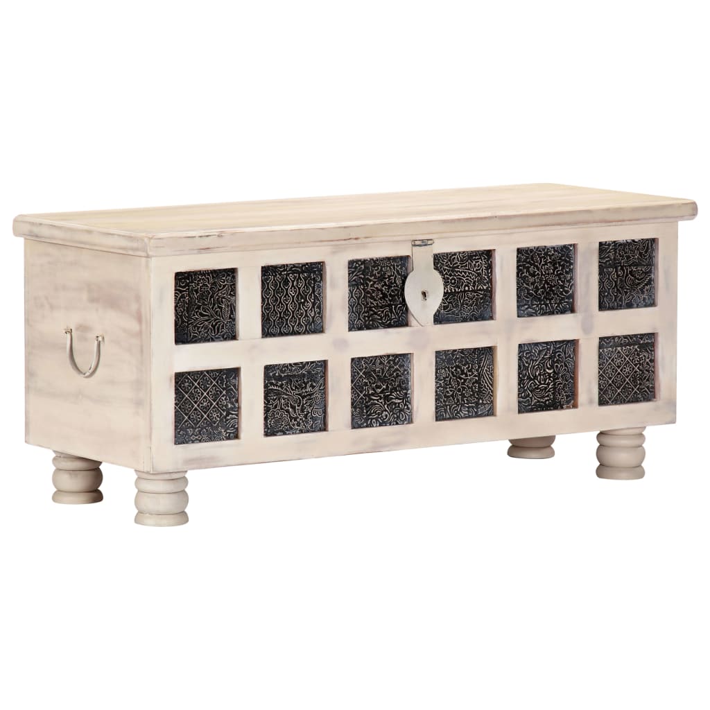 Ladă De Depozitare, Alb, 110X40X45 Cm, Lemn Masiv De Acacia