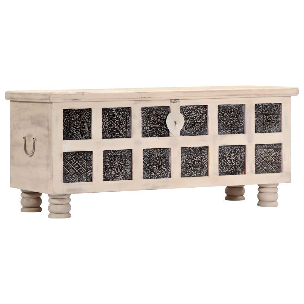 Ladă De Depozitare, Alb, 110X40X45 Cm, Lemn Masiv De Acacia
