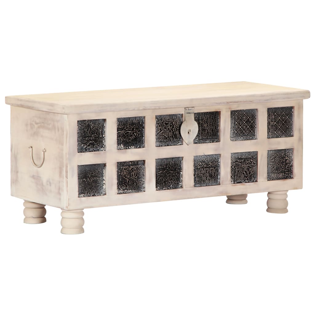 Ladă De Depozitare, Alb, 110X40X45 Cm, Lemn Masiv De Acacia