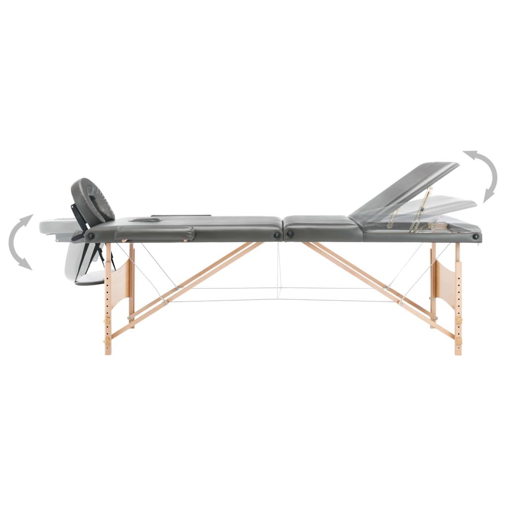Masă De Masaj Cu 3 Zone, Cadru Din Lemn, , 186 X 68 Cm