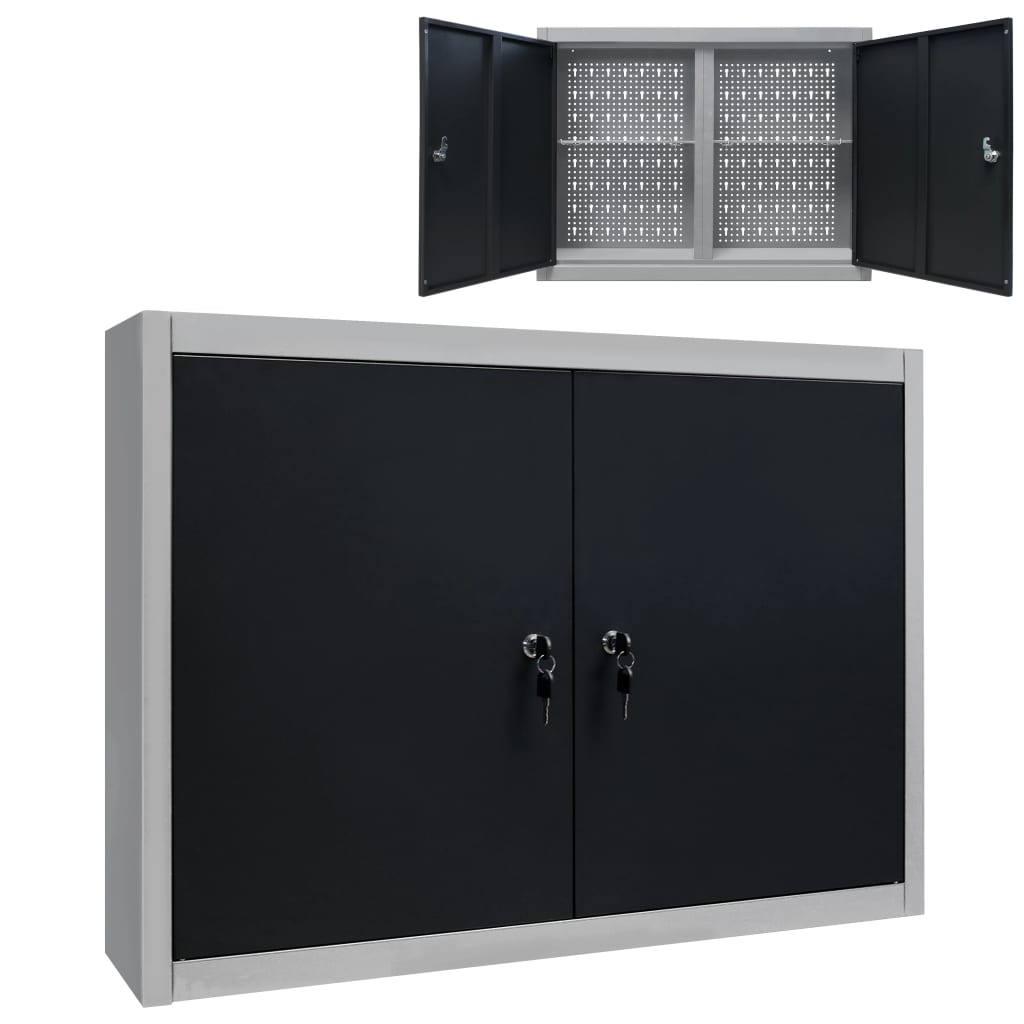 Dulap De Perete Pentru Unelte Gri & Negru Metal Stil Industrial