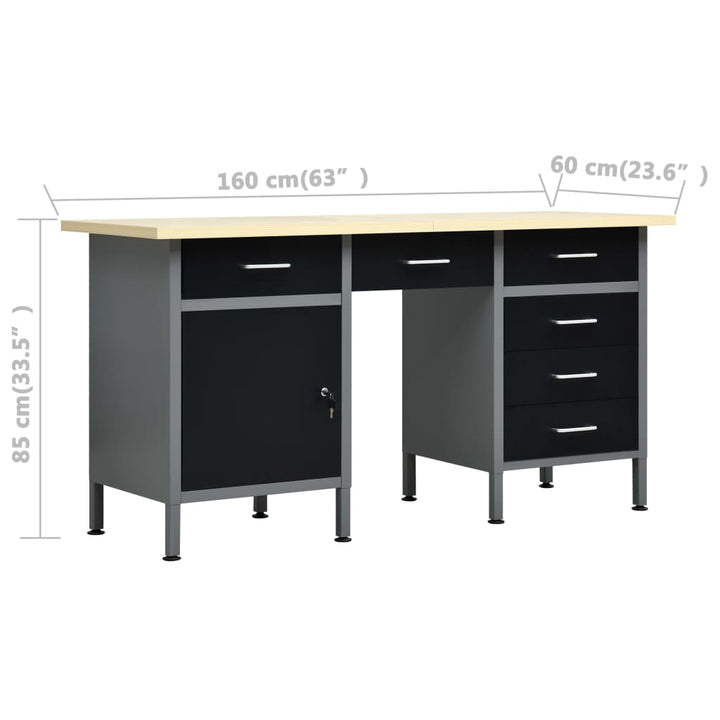 Banc De Lucru, Negru, 160 X 60 X 85 Cm, Oțel