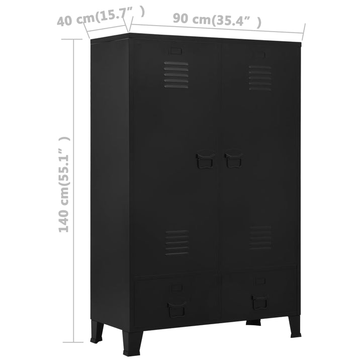 Șifonier, Negru, 90 X 40 X 140 Cm, Oțel, Industrial