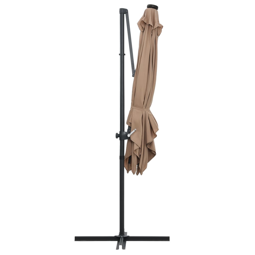 Umbrelă În Consolă Cu Led, Stâlp Din Oțel, Taupe,