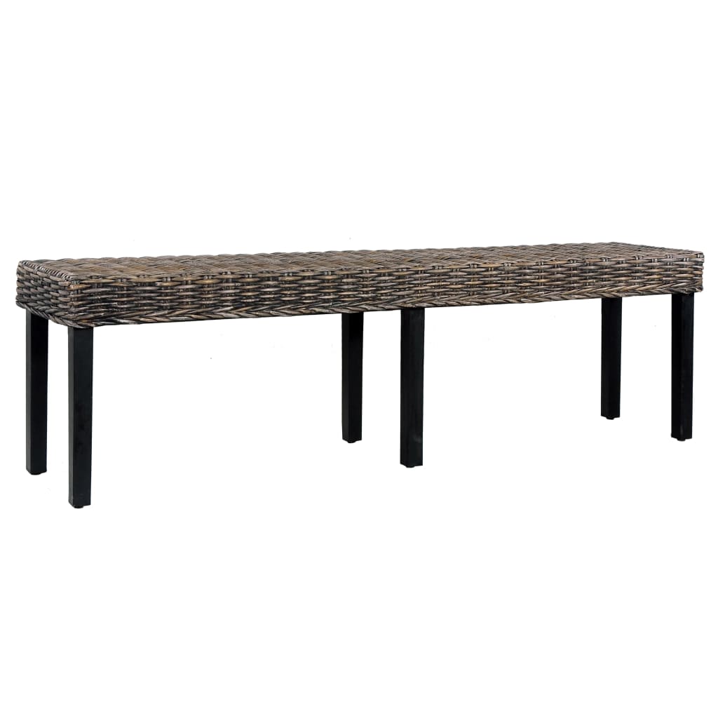 Bancă, , 160 Cm, Ratan Kubu Natural Și Lemn Masiv De Mango