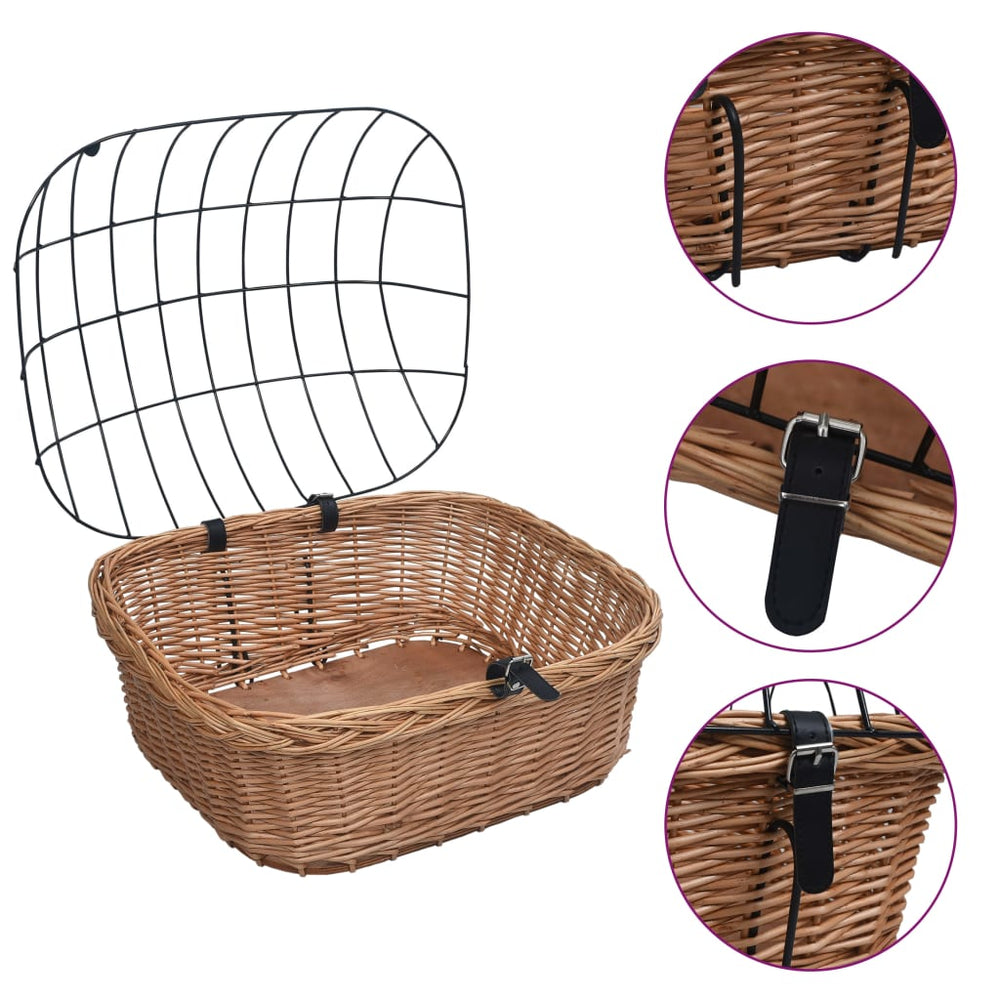 Coș Frontal Bicicletă Cu Capac, 50X45X35 Cm, Salcie Naturală