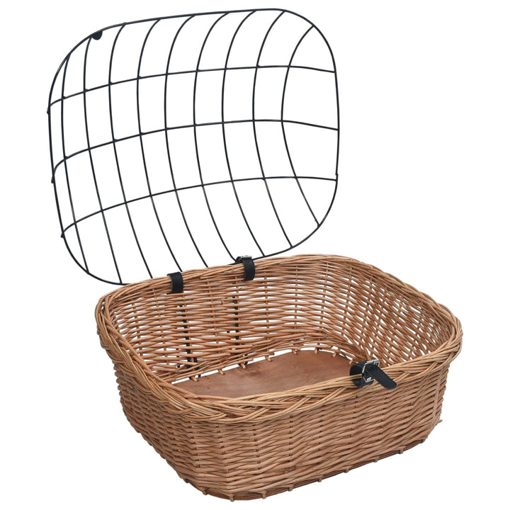 Coș Frontal Bicicletă Cu Capac, 50X45X35 Cm, Salcie Naturală