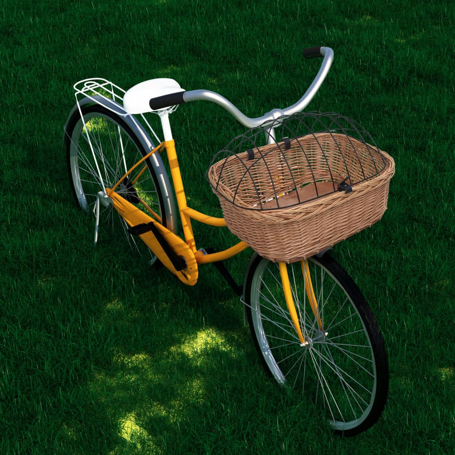 Coș Frontal Bicicletă Cu Capac, 50X45X35 Cm, Salcie Naturală