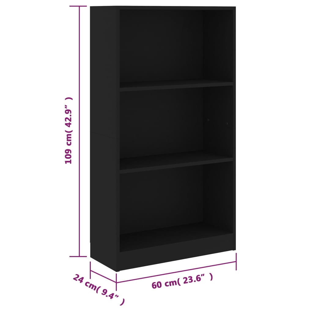 Bibliotecă Cu 3 Rafturi, , 60X24X, Lemn Compozit