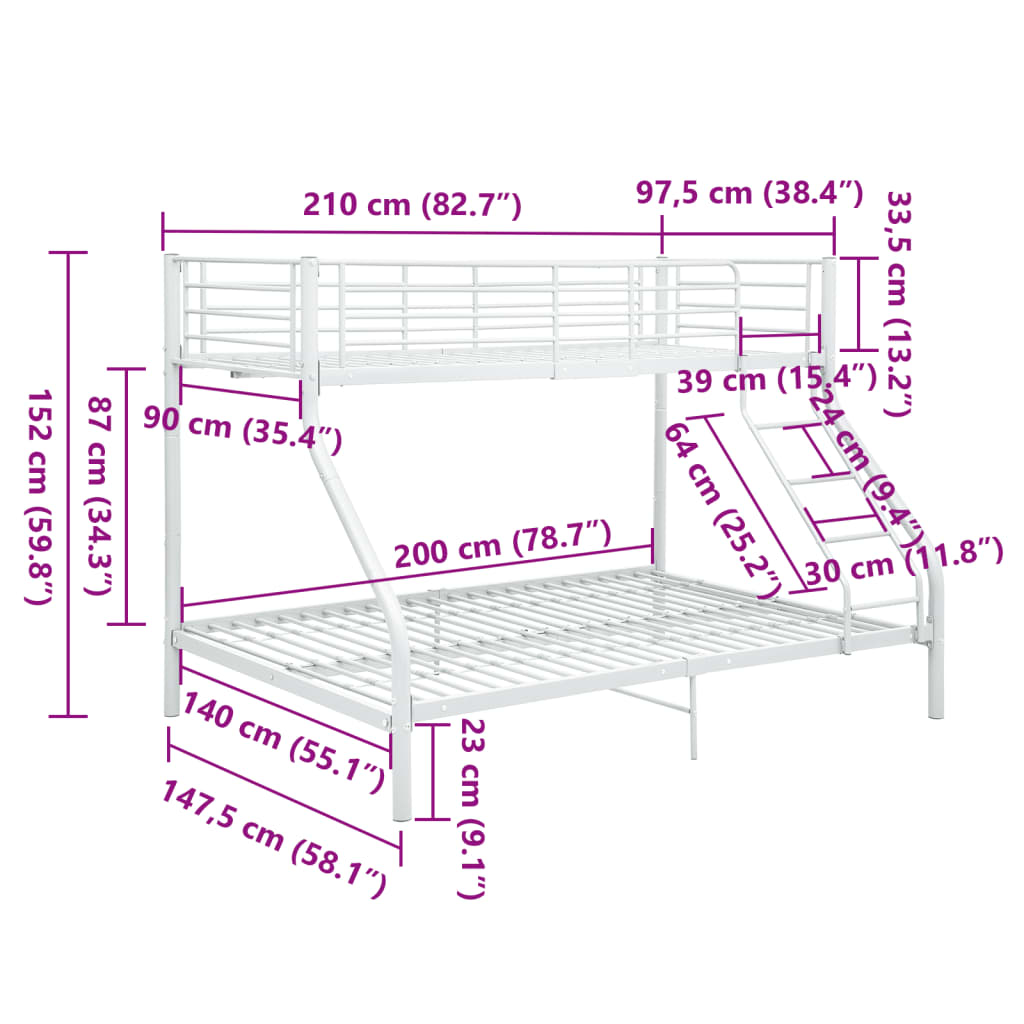 Cadru De Pat Supraetajat, , 140 X 200/90 X 200 Cm, Metal