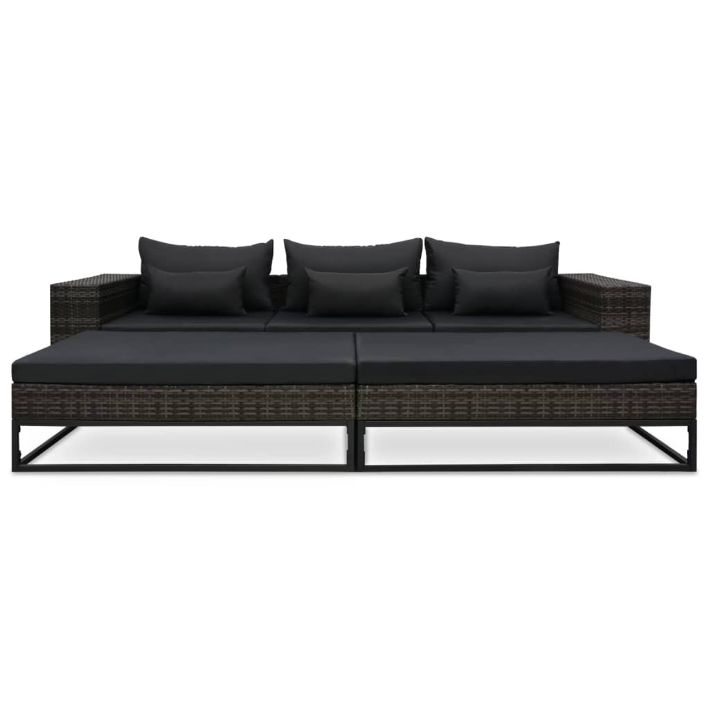 Set Canapele De Grădină Cu Perne, 5 Piese, Gri, Poliratan