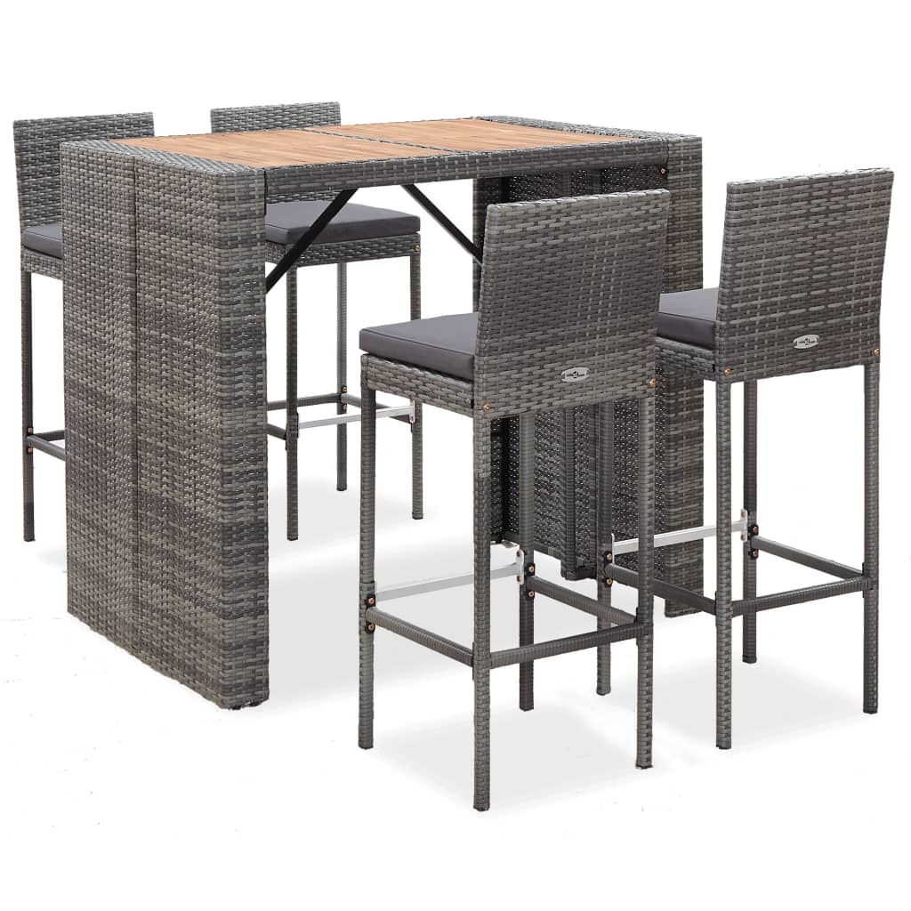 Vixl Set Mobilier De Exterior 5 Piese, , Poliratan, Lemn Acacia